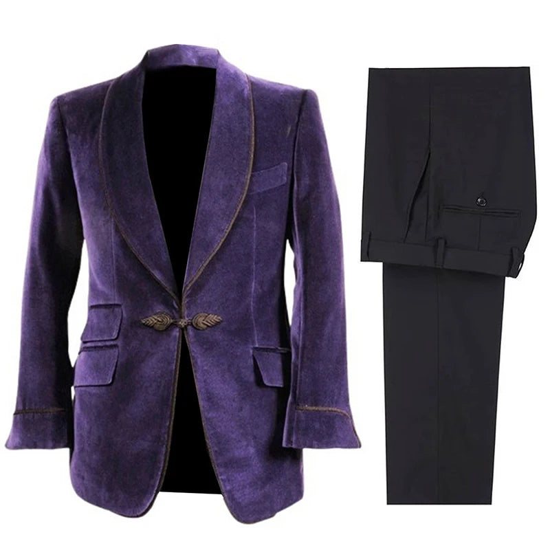 Costume homme 2 pièces à un bouton, revers châle, pour mariage, soirée, bal de promo (veste en velours), smoking 