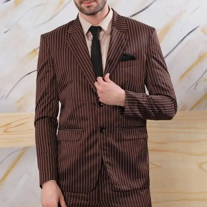 Ensemble de costume à rayures fines pour homme, veste et pantalon, blazer à rayures café, style britannique, décontracté, pour soirée, 2 pièces