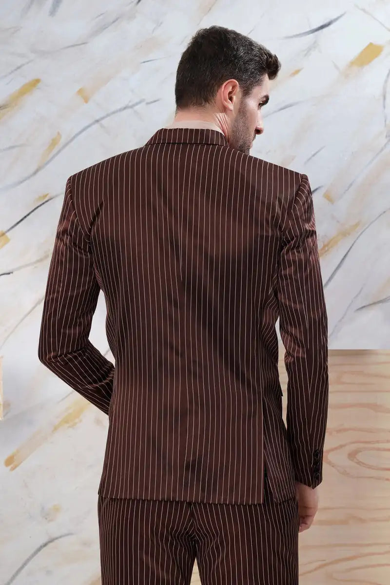 Ensemble de costume à rayures fines pour homme, veste et pantalon, blazer à rayures café, style britannique, décontracté, pour soirée, 2 pièces