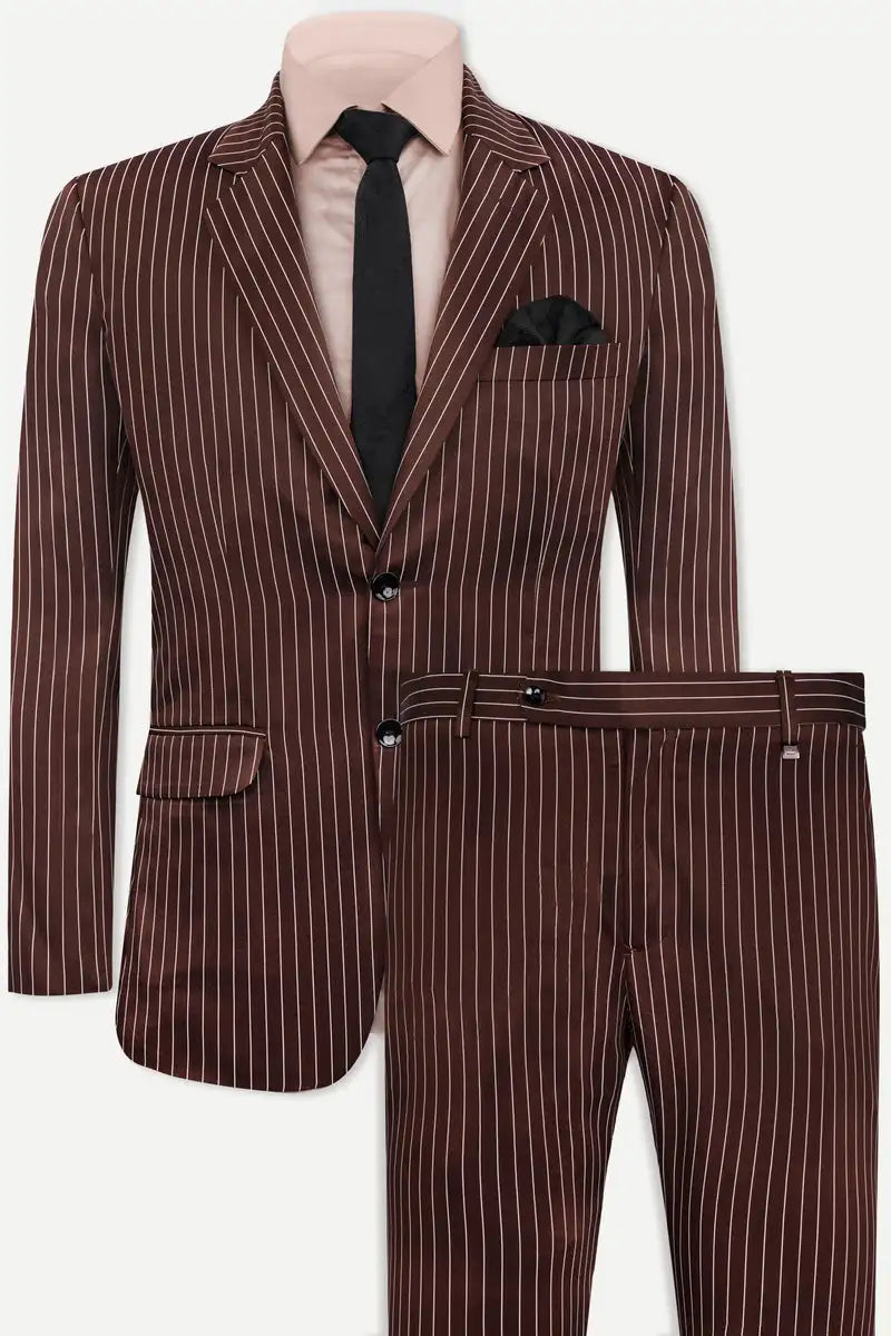 Ensemble de costume à rayures fines pour homme, veste et pantalon, blazer à rayures café, style britannique, décontracté, pour soirée, 2 pièces