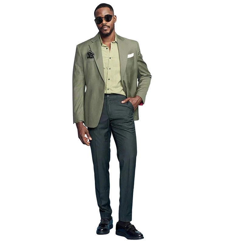 Conjunto de traje de esmoquin de 2 piezas para hombre, informal, de negocios, para uso diario, con chaqueta y pantalón, de botonadura sencilla y solapa con muesca y botones 
