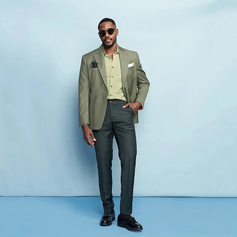 Conjunto de traje de esmoquin de 2 piezas para hombre, informal, de negocios, para uso diario, con chaqueta y pantalón, de botonadura sencilla y solapa con muesca y botones 
