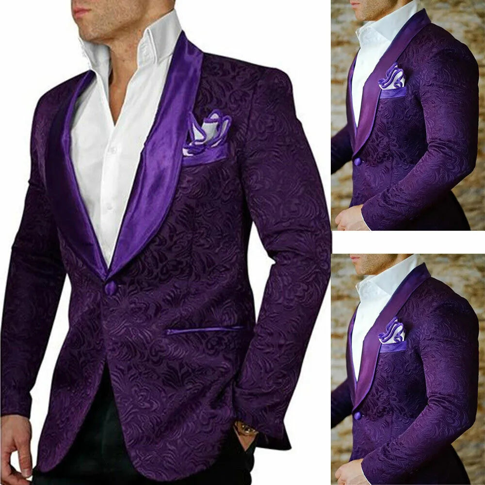 Blazer morado para hombre para cena de graduación, chaqueta con solapa chal, esmoquin de boda para novio, corte entallado, hecho a medida 