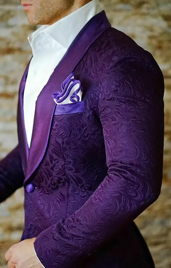 Blazer morado para hombre para cena de graduación, chaqueta con solapa chal, esmoquin de boda para novio, corte entallado, hecho a medida 