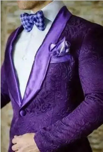 Men's Purple Prom Dinner Blazer Jackets Shawl Lapel Groom Wedding Tuxedos Slim Fit Custom Made