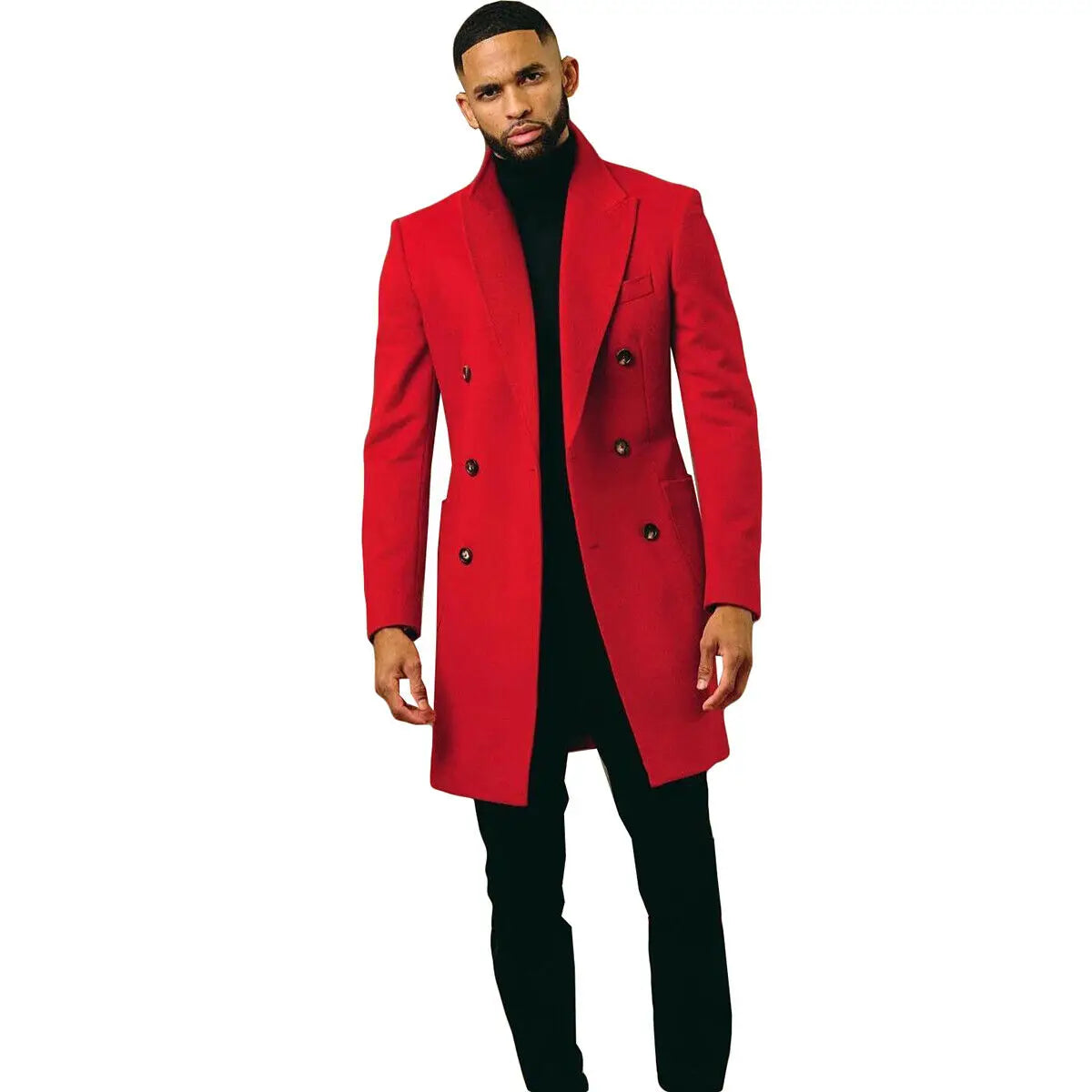 Men's Red Classic Fall Coat Long Jacket Double Breasted Overcoat Wedding Tuxedos