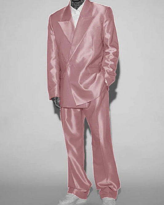Traje de dos piezas cruzado de satén para hombre, elegante traje para boda, trajes de moda, vestidos de fiesta, conjuntos formales masculinos completos.
