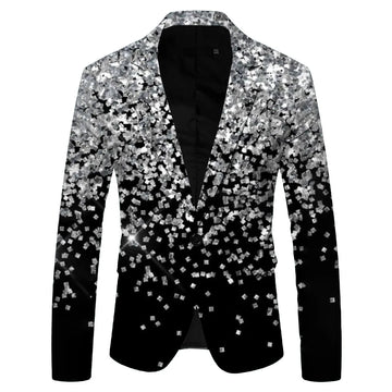 Men's Sequins Printed Suit Lapel Single Breasted One Button Fitness Suit Blazer Party Temperament Jacket Male Casual Suit Coat