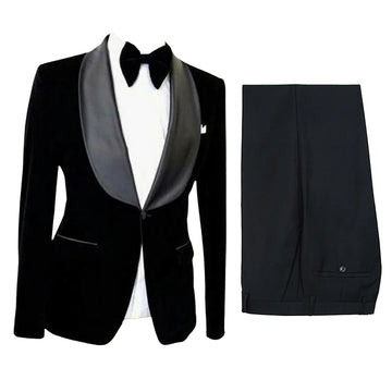 Men's Shawl Lapel One Button Suit Two-Piece Velvet Jacket & Black Pants Groom Festival Party Formal Daily Dinner Wedding Prom