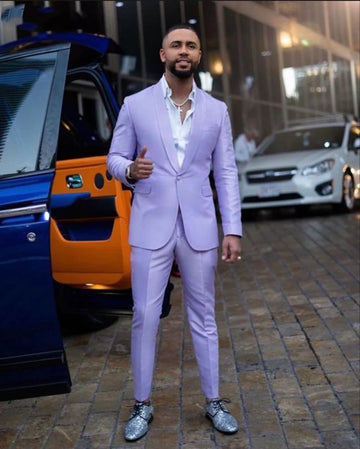 Men's Shawl Lapel Suit Two Pieces Light Purple Jacket Trousers Set for Party Prom Groom Casual Groom Tuxedos One Button Blazer