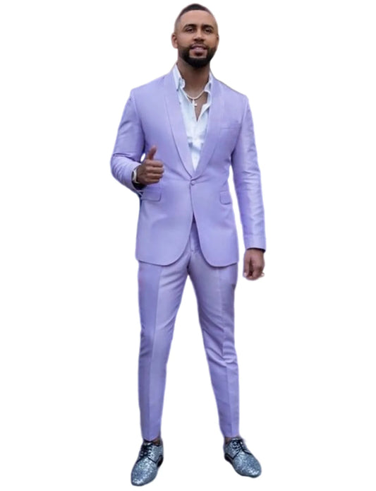 Men's Shawl Lapel Suit Two Pieces Light Purple Jacket Trousers Set for Party Prom Groom Casual Groom Tuxedos One Button Blazer