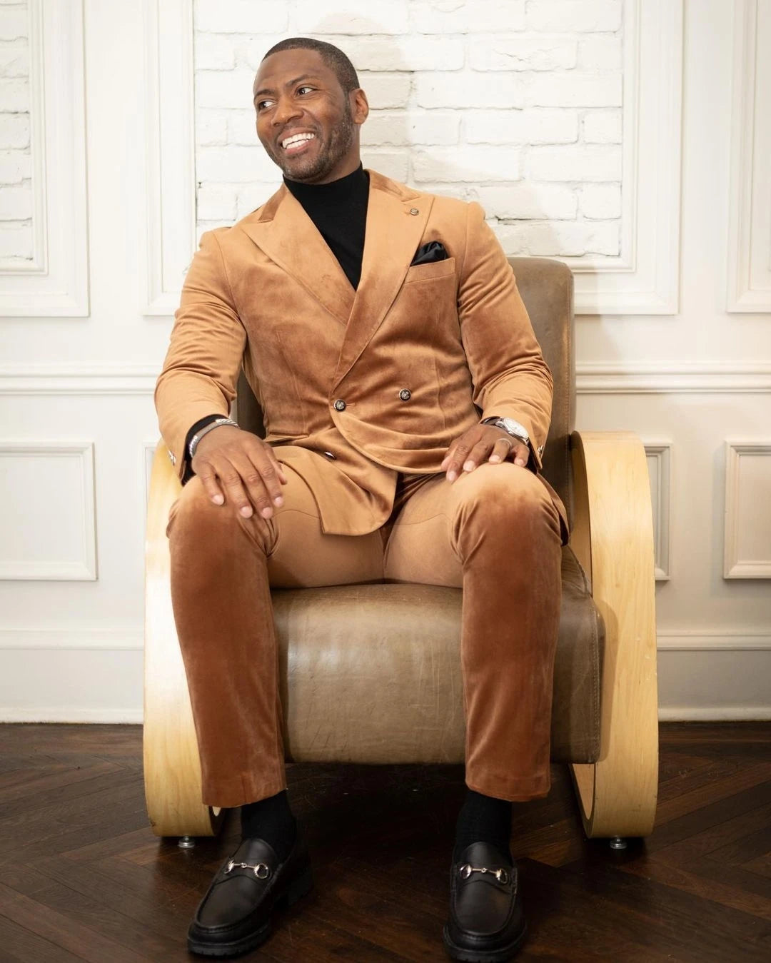 Traje de hombre de 2 piezas, blazer, pantalón, cruzado, solapa de pico, terciopelo marrón, ropa formal de negocios, ropa de trabajo, traje de novio para boda.