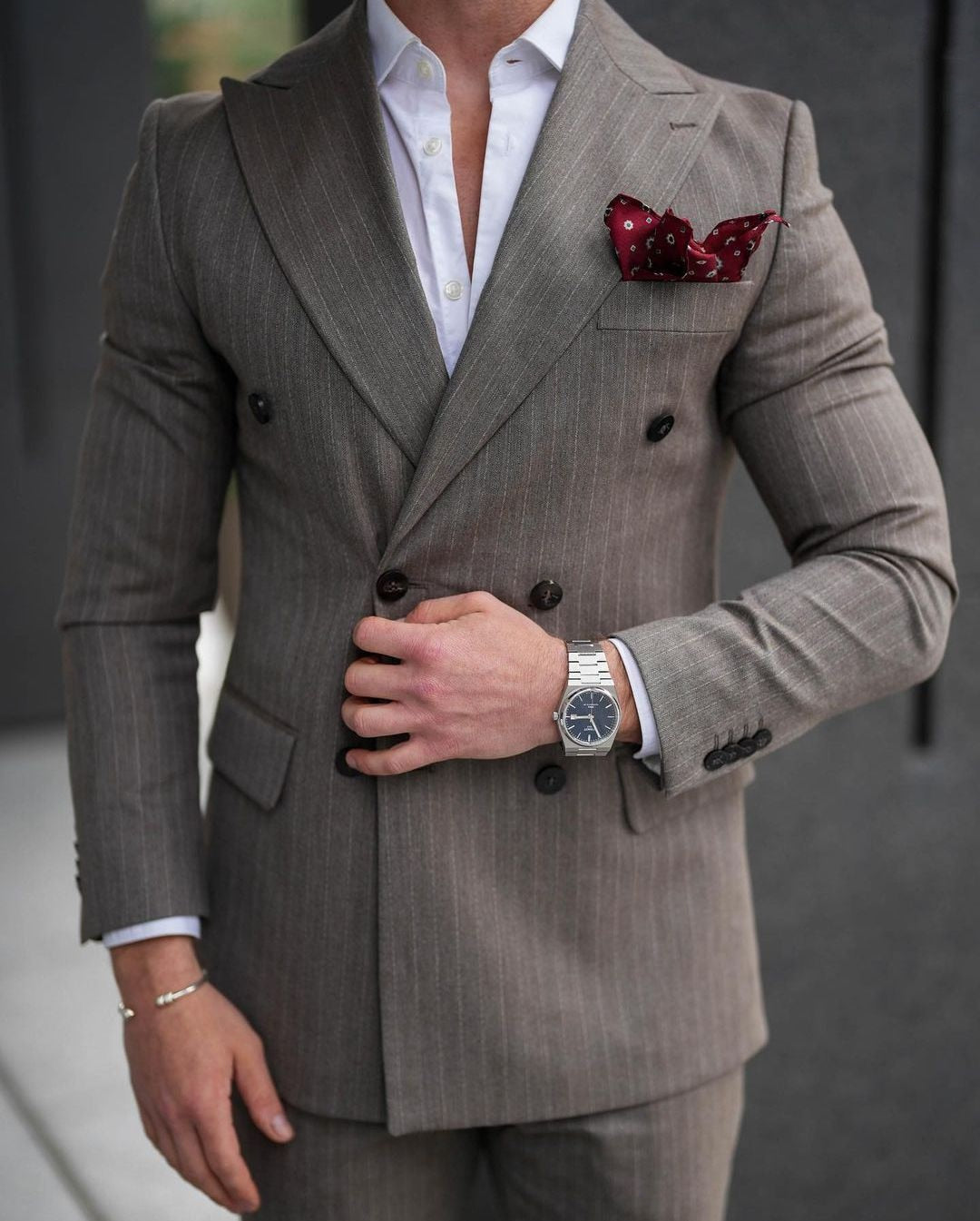 Costume homme 2 pièces blazer pantalon croisé revers pointu affaires rayures fines tenue de travail formelle mariage marié costume homme 