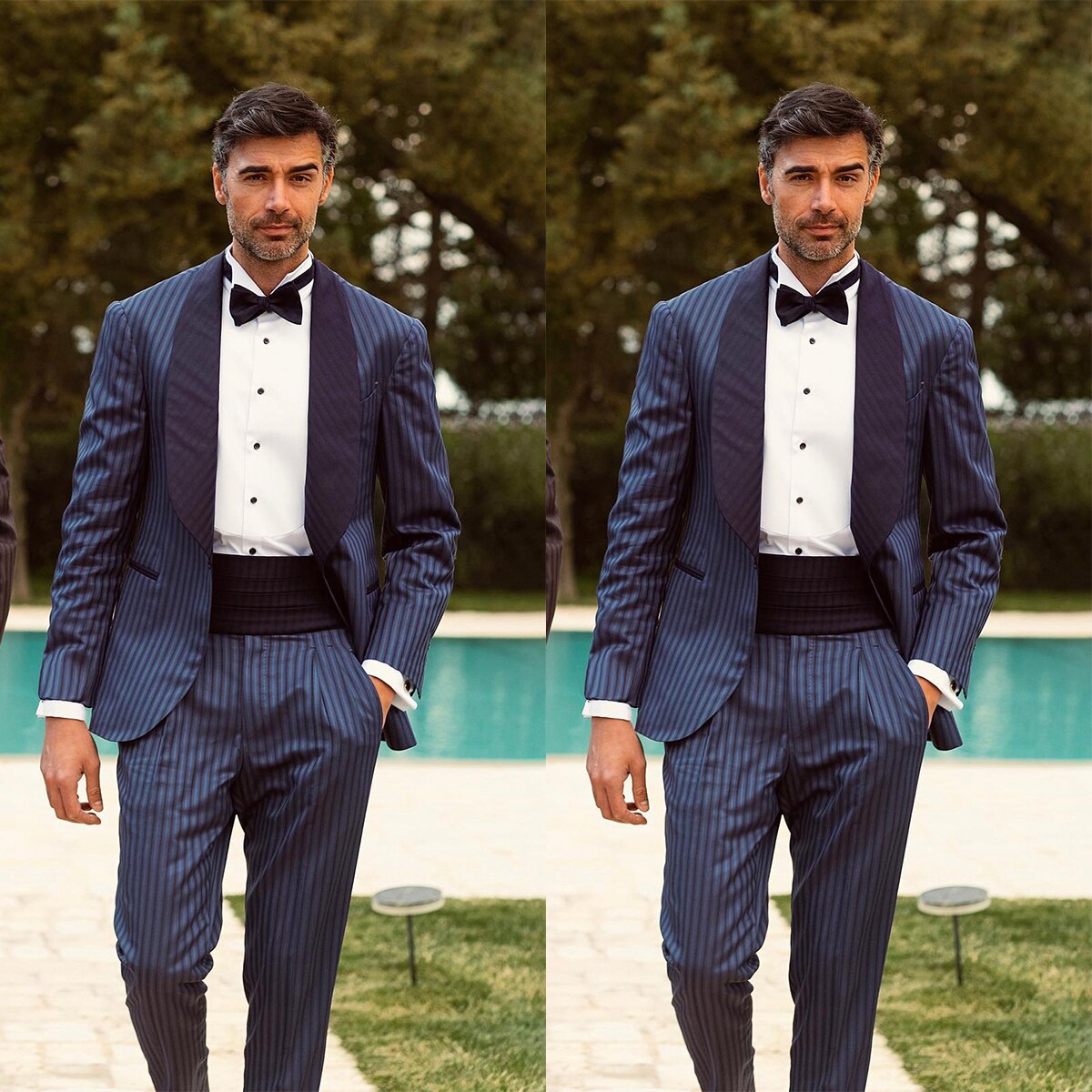 Costume homme 2 pièces blazer pantalon un bouton large revers satin rayures fines formel affaires mince formel mariage marié costume homme 
