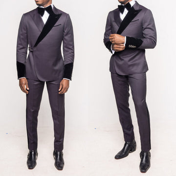 Men's Suit 2 Pieces Blazer Pants Peaked Lapel One Button Velvet Lapel Groom Plus Size Formal Work Wear Tailored Costume Homme