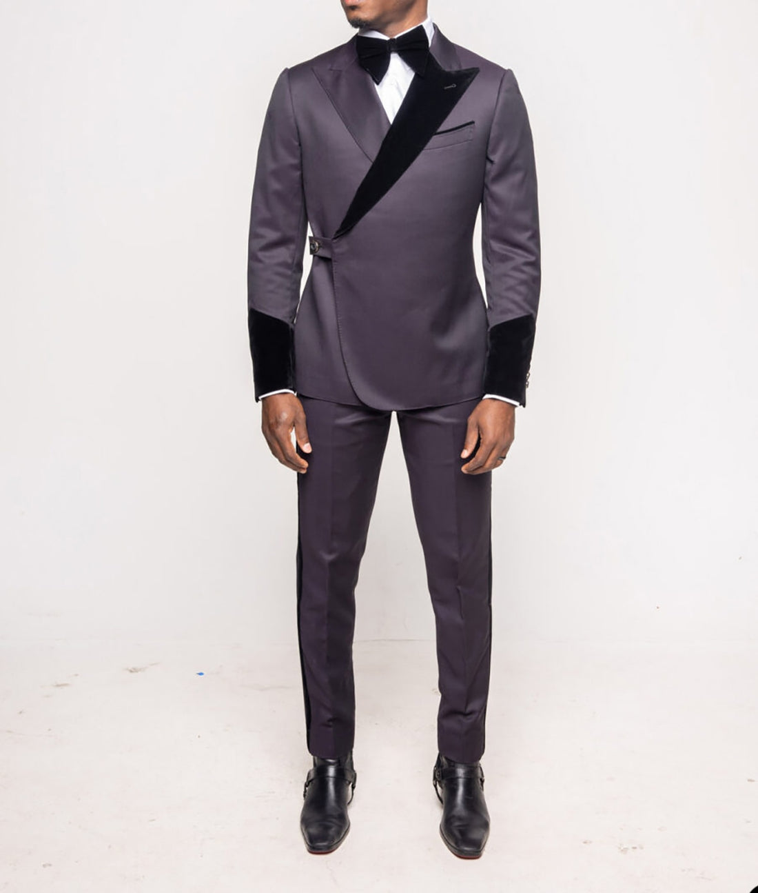 Costume 2 pièces pour homme, blazer et pantalon, revers pointu, un bouton, revers en velours, marié, grande taille, tenue de travail formelle, costume sur mesure pour homme 