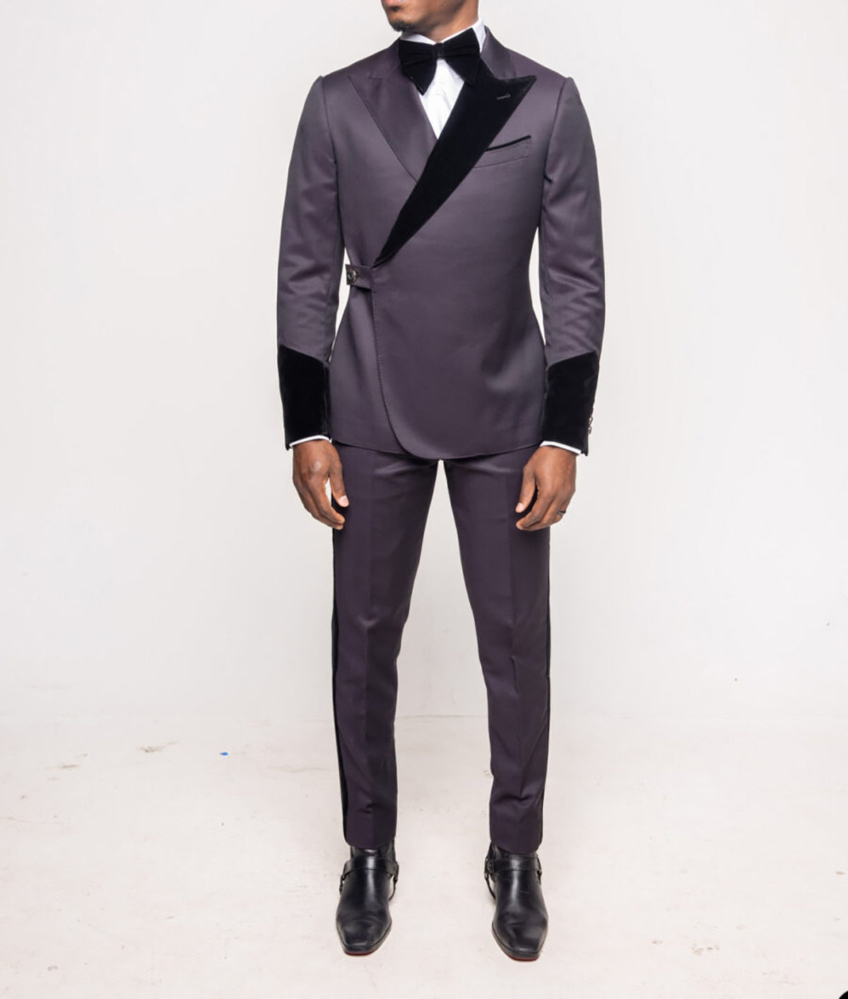 Costume 2 pièces pour homme, blazer et pantalon, revers pointu, un bouton, revers en velours, marié, grande taille, tenue de travail formelle, costume sur mesure pour homme 