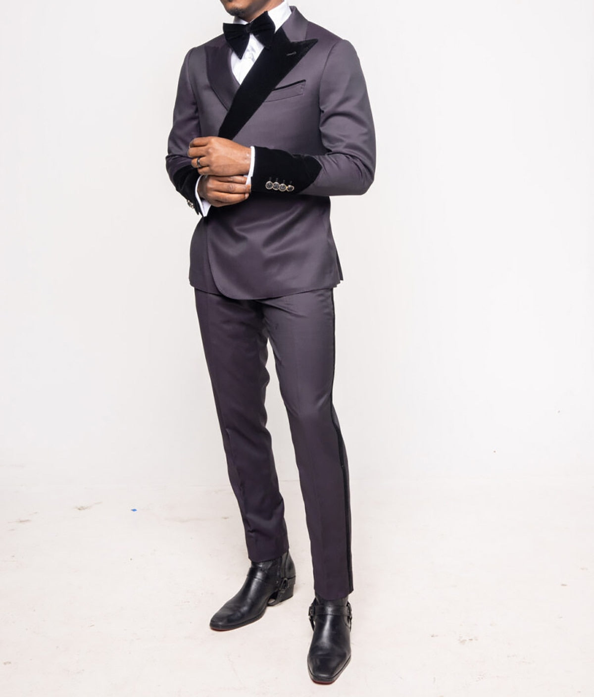 Costume 2 pièces pour homme, blazer et pantalon, revers pointu, un bouton, revers en velours, marié, grande taille, tenue de travail formelle, costume sur mesure pour homme 