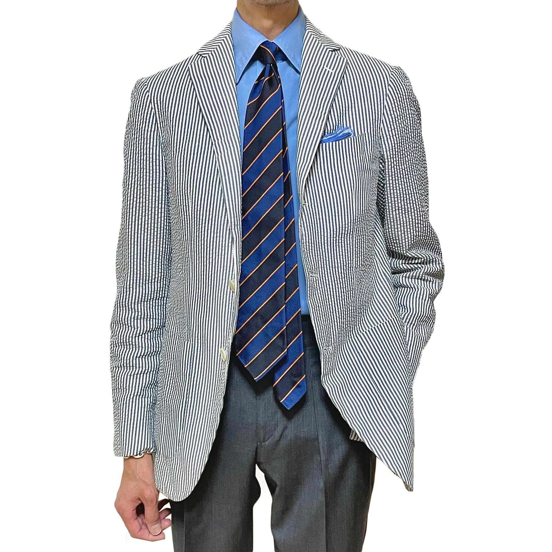 Traje de hombre de 2 piezas, blazer, pantalón, botonadura sencilla, solapa de pico, rayas, formal, de negocios, corte entallado, traje formal de boda para novio. 