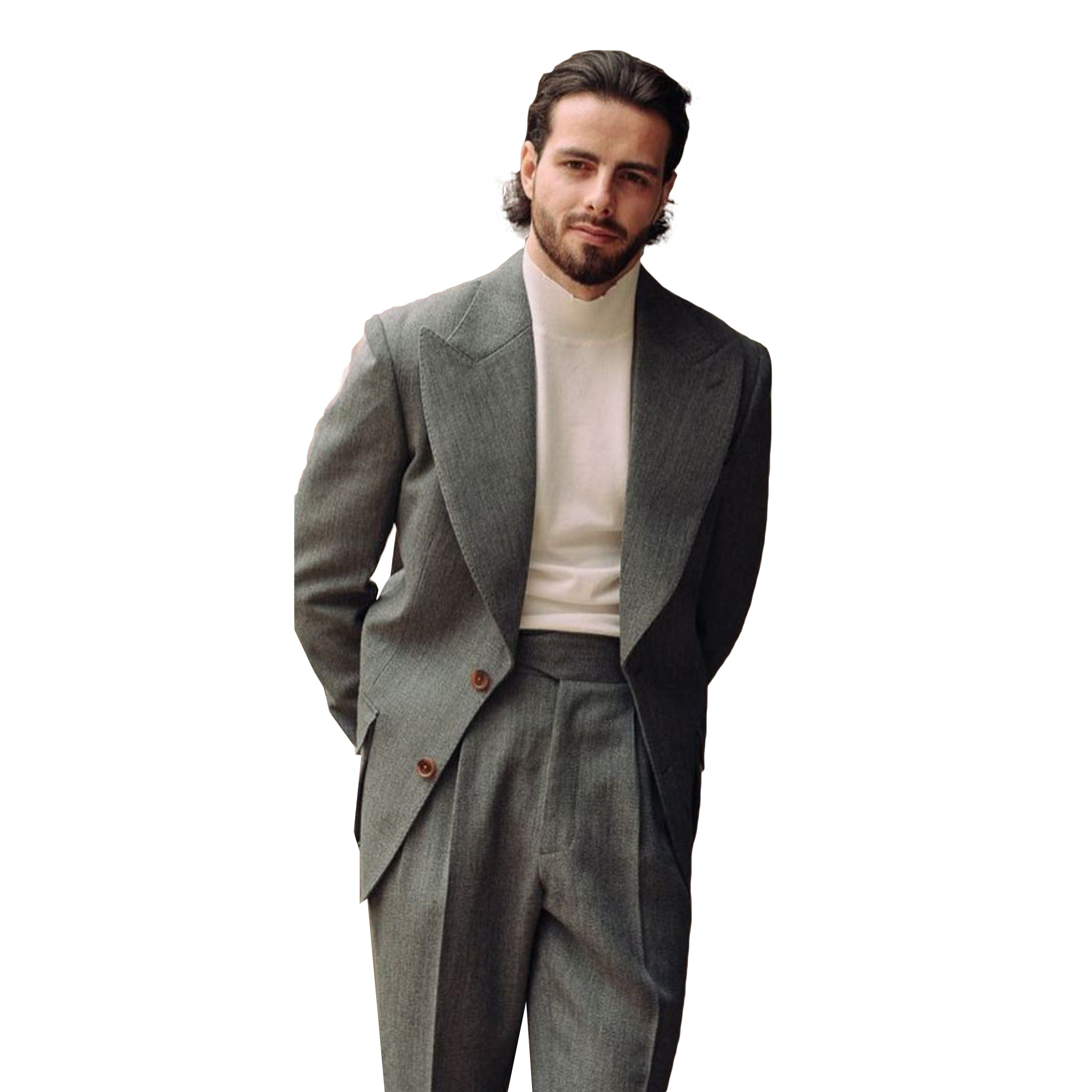 Men's Suit 2 Pieces Blazer Pants Single Breasted Wide Lapel Tuxedo Business Loose Fit Wedding Groom Costume Homme