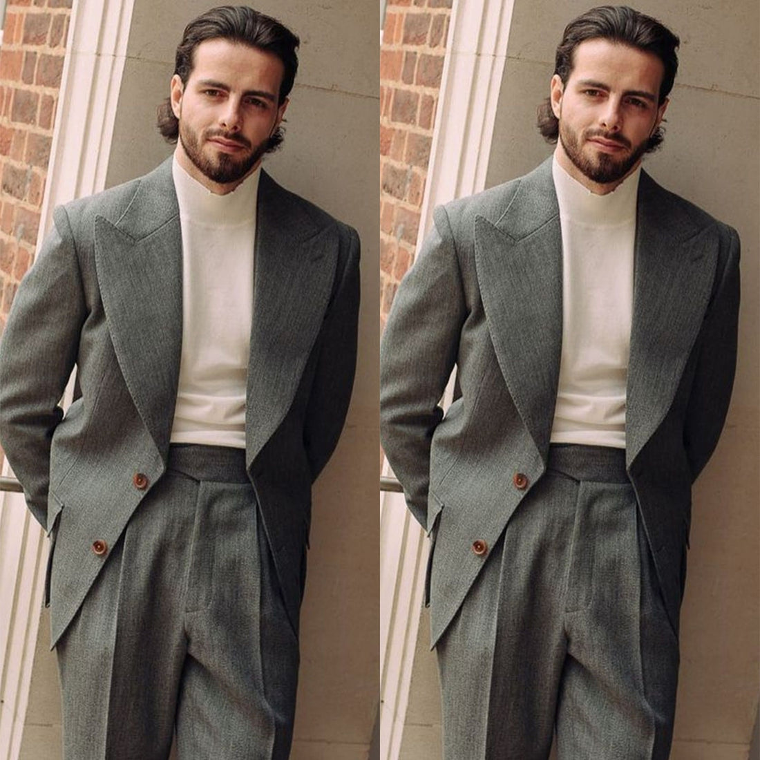 Costume homme 2 pièces blazer pantalon simple boutonnage revers large smoking affaires coupe ample mariage marié costume homme 
