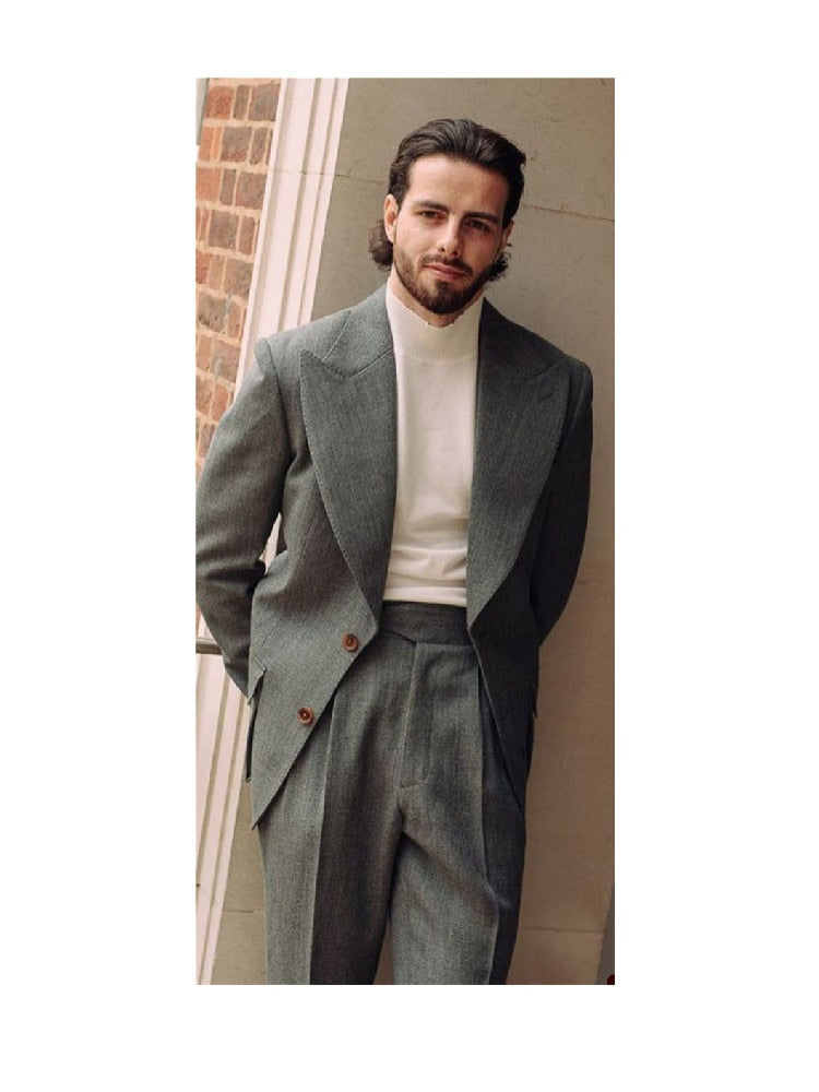 Men's Suit 2 Pieces Blazer Pants Single Breasted Wide Lapel Tuxedo Business Loose Fit Wedding Groom Costume Homme