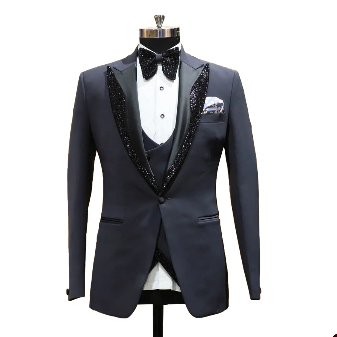 Costume homme 2 pièces blazer gilet un bouton en satin revers paillettes affaires coupe ajustée formel travail mariage marié costume homme 