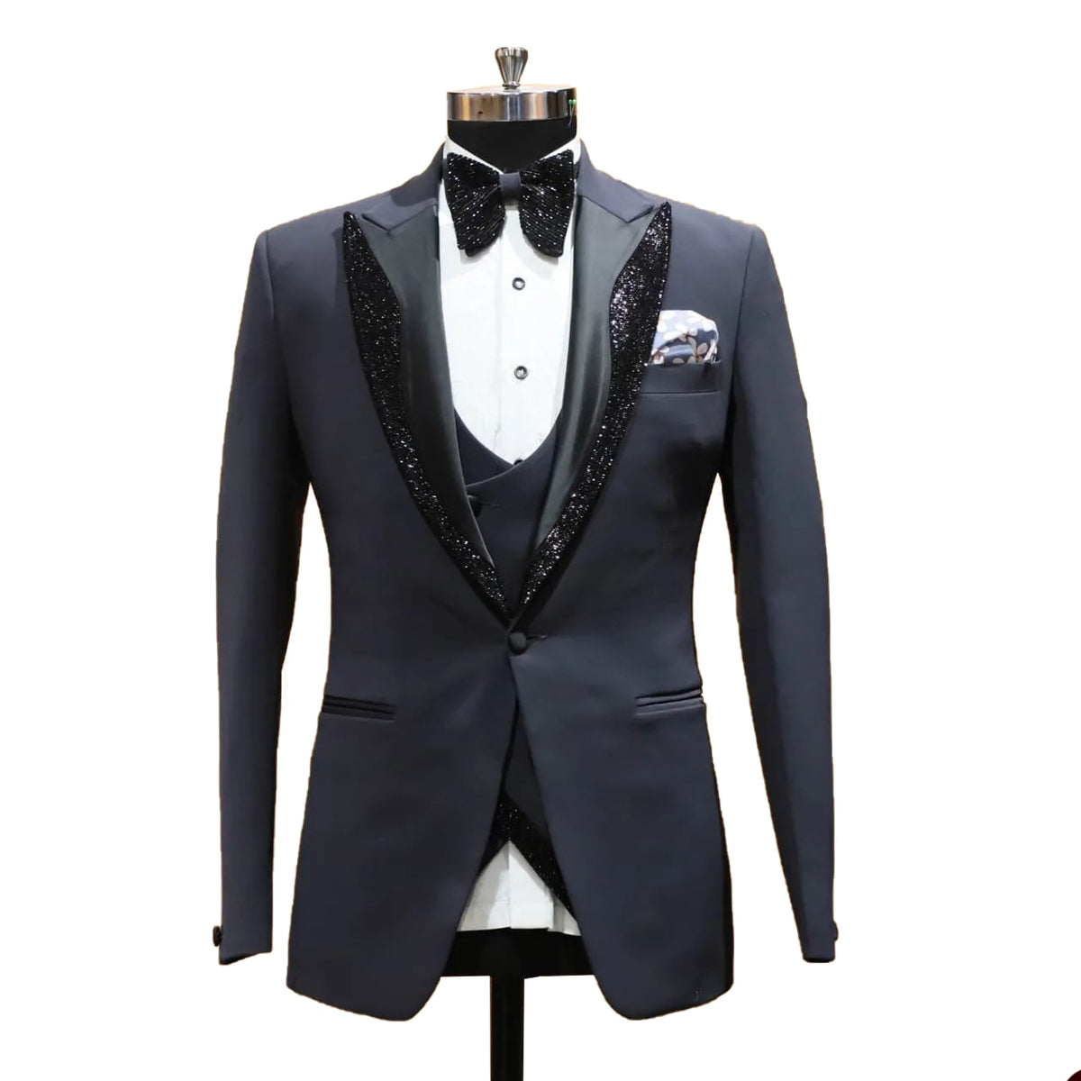 Costume homme 2 pièces blazer gilet un bouton en satin revers paillettes affaires coupe ajustée formel travail mariage marié costume homme 