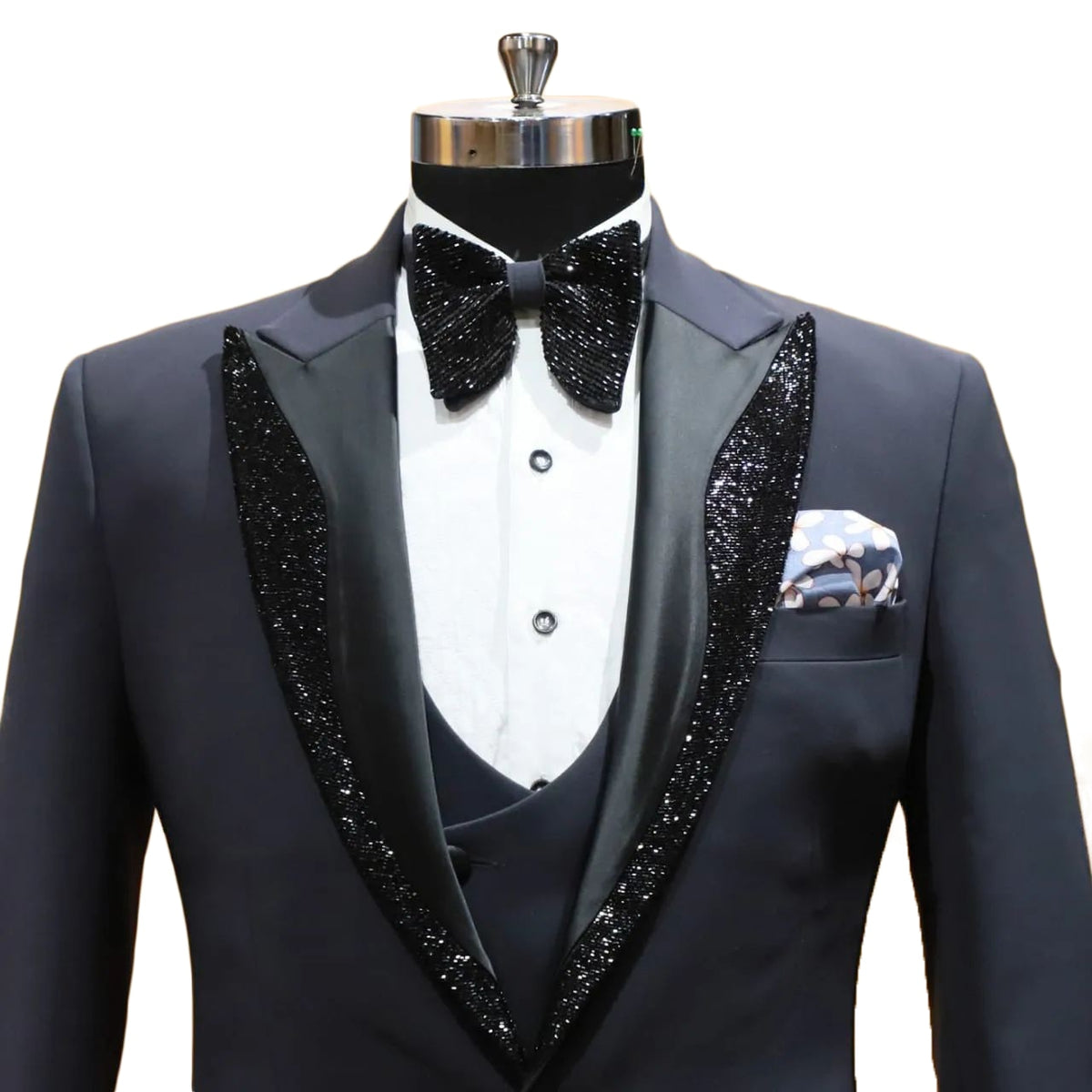 Costume homme 2 pièces blazer gilet un bouton en satin revers paillettes affaires coupe ajustée formel travail mariage marié costume homme 