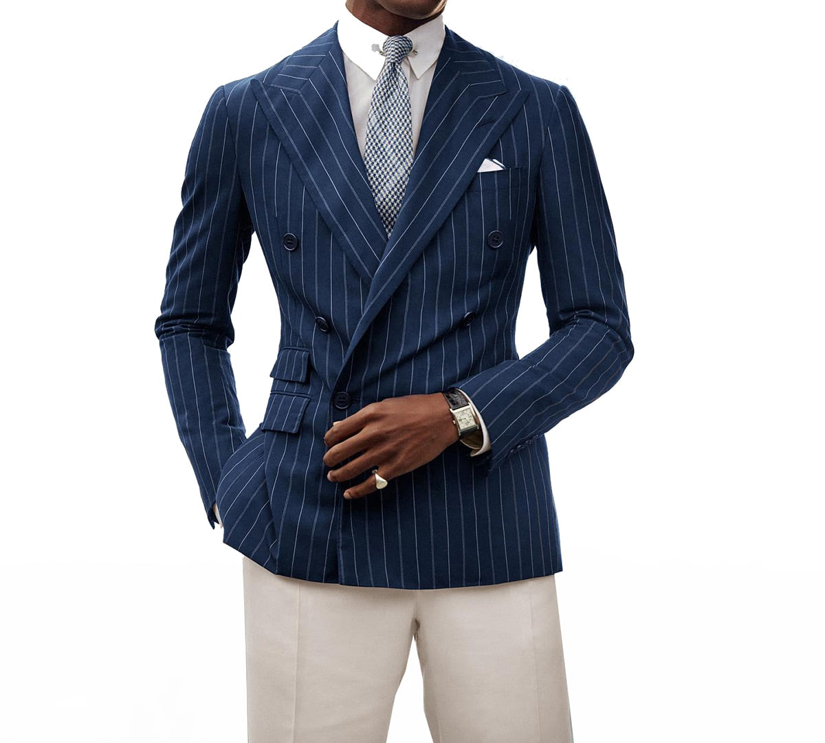 Costume homme 2 pièces blazer pantalon blanc un bouton revers pointu rayures fines formel affaires mariage marié costume homme 