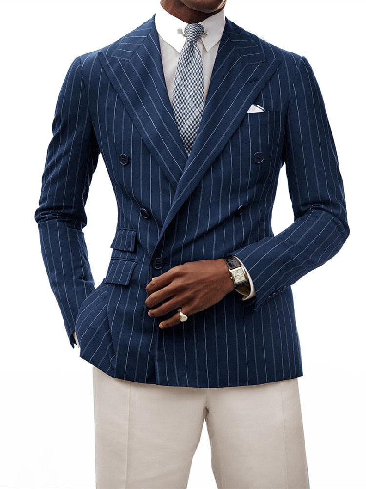 Costume homme 2 pièces blazer pantalon blanc un bouton revers pointu rayures fines formel affaires mariage marié costume homme 