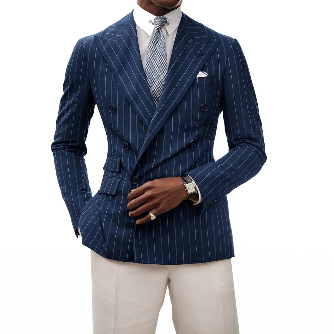 Costume homme 2 pièces blazer pantalon blanc un bouton revers pointu rayures fines formel affaires mariage marié costume homme 