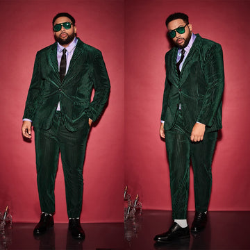 Men's Suit 2 Pieces Corduroy Blazer Pants One Button Slim Fit Tuxedo Jacket Business Modern Wedding Groom Tailored