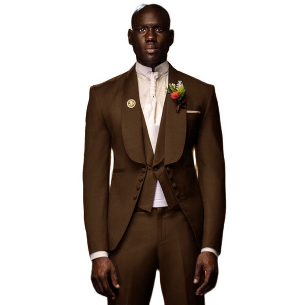 Men's Suit 3-Piece Wedding Groom Tuxedo Party Dress Prom Long Jacket Shawl Collar Blazer + Pants + Vest Business Suit Set