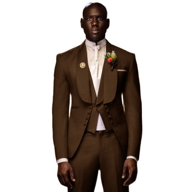 Men's Suit 3-Piece Wedding Groom Tuxedo Party Dress Prom Long Jacket Shawl Collar Blazer + Pants + Vest Business Suit Set
