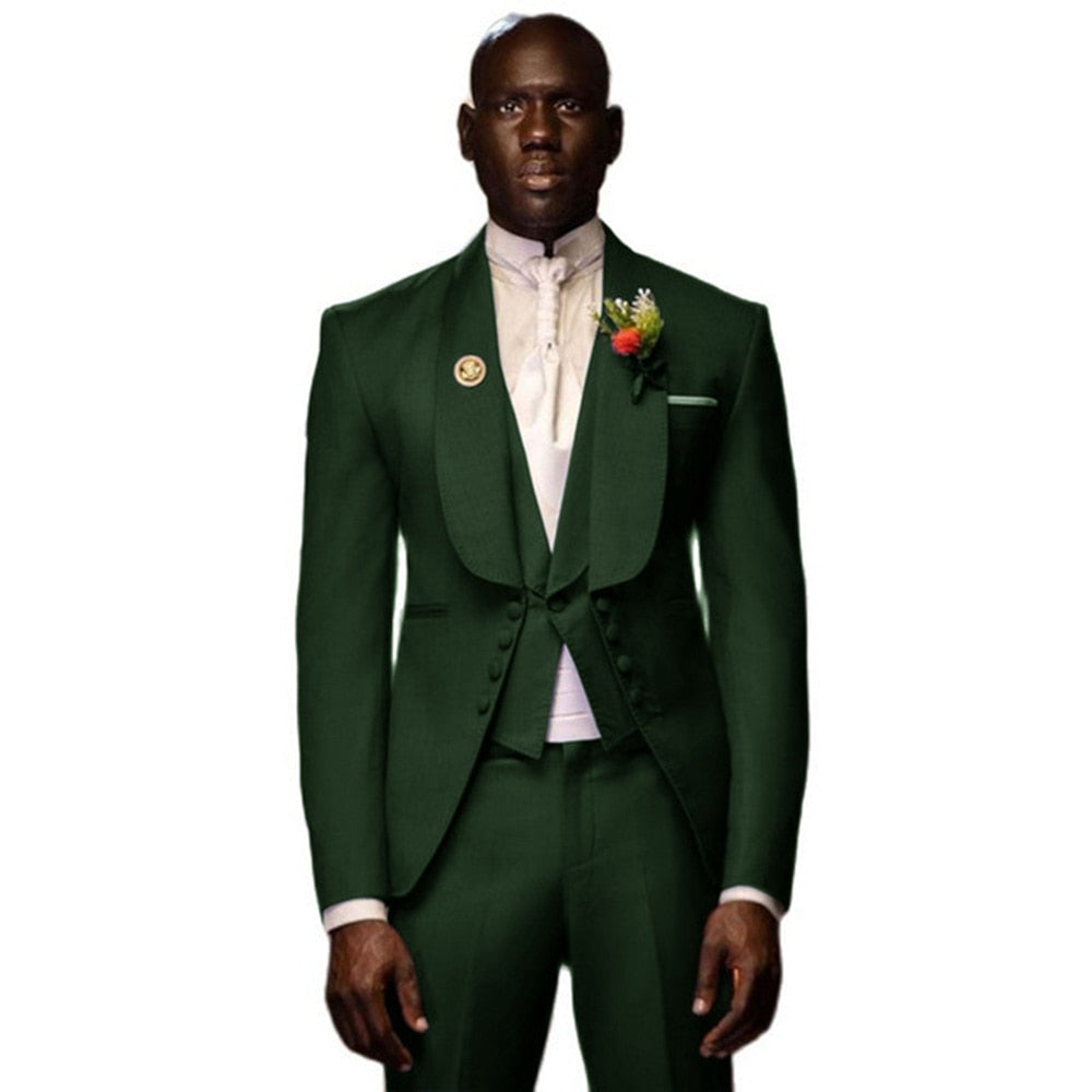 Men's Suit 3-Piece Wedding Groom Tuxedo Party Dress Prom Long Jacket Shawl Collar Blazer + Pants + Vest Business Suit Set