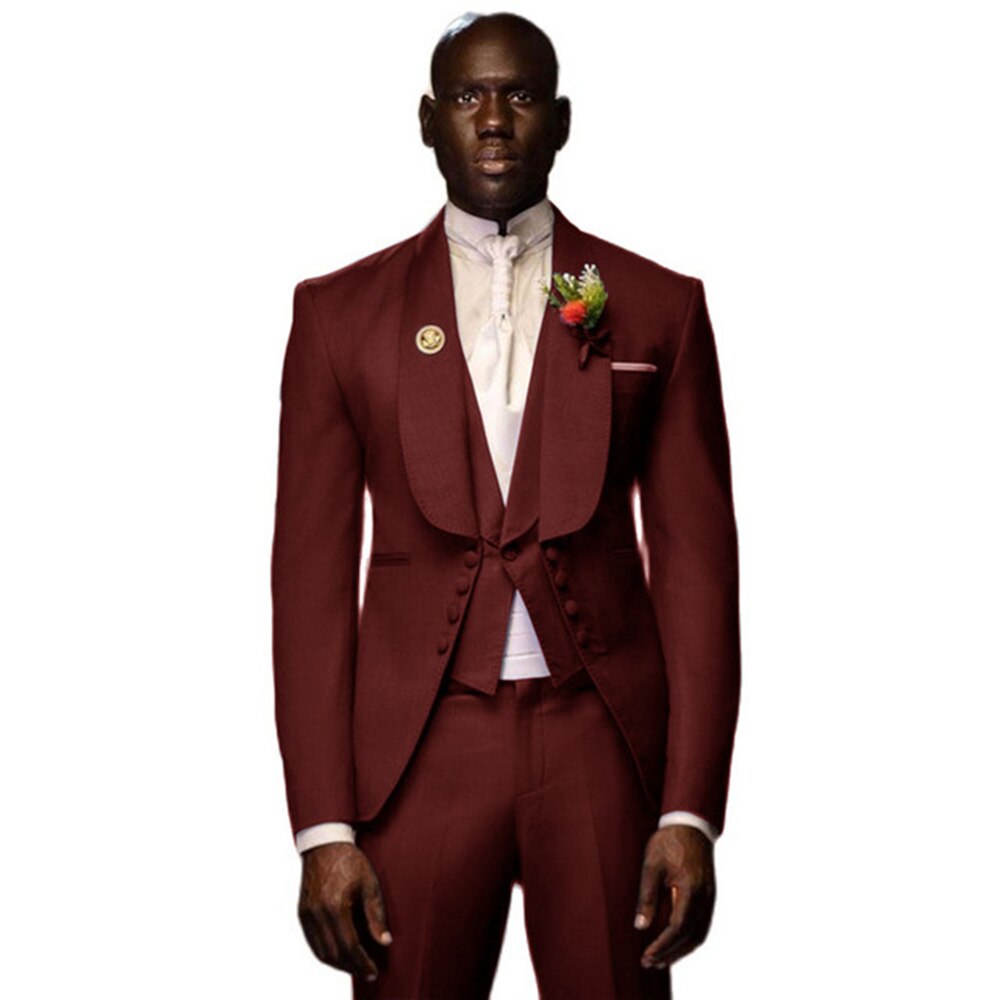 Men's Suit 3-Piece Wedding Groom Tuxedo Party Dress Prom Long Jacket Shawl Collar Blazer + Pants + Vest Business Suit Set