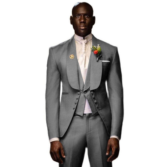 Men's Suit 3-Piece Wedding Groom Tuxedo Party Dress Prom Long Jacket Shawl Collar Blazer + Pants + Vest Business Suit Set