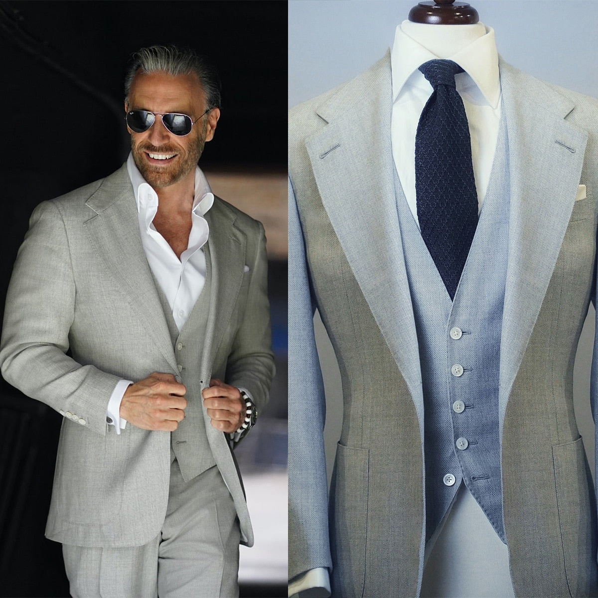 Men's Suit 3 Pieces Blazer Vest Pants Peaked Lapel Formal Tuxedo Wedding Groom Slim Formal Work Wear Tailored