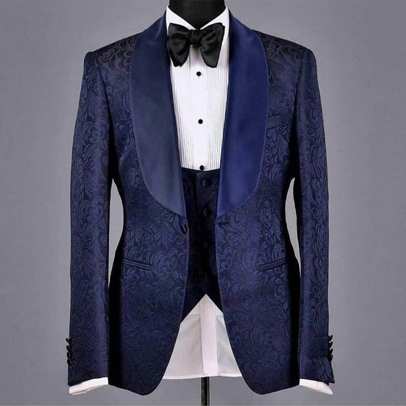 Costume homme 3 pièces jacquard blazer gilet pantalon noir un bouton satin transparent revers affaires mariage marié costume sur mesure homme 