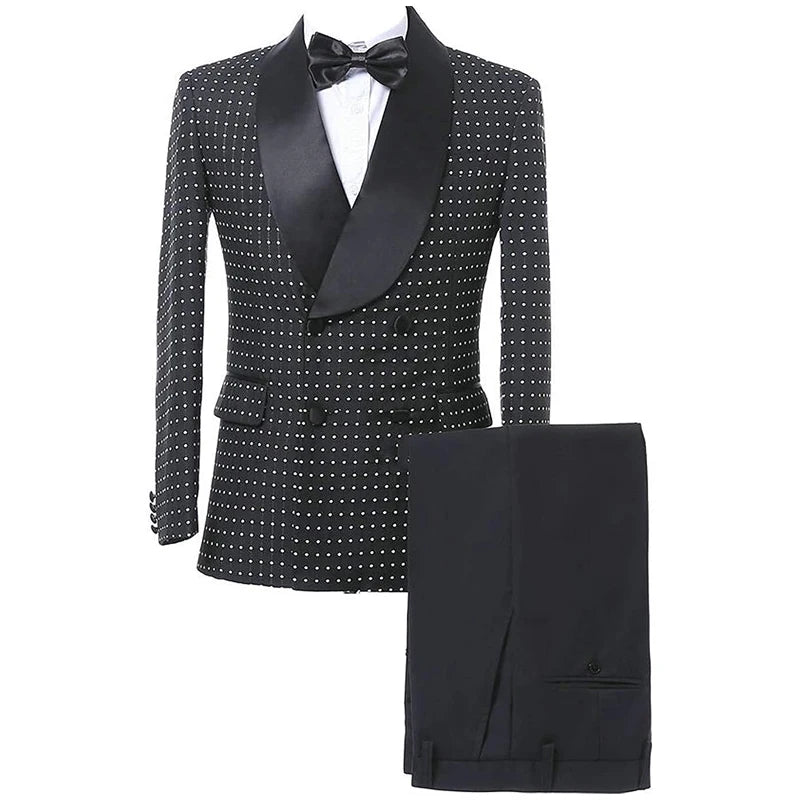 Costume homme croisé col châle coupe slim croisé à carreaux veste pantalon formel deux pièces ensemble mariage