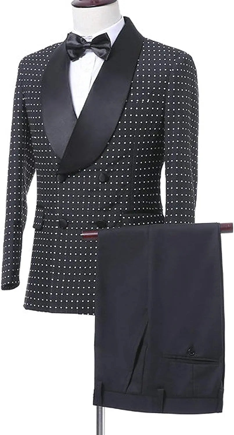 Costume homme croisé col châle coupe slim croisé à carreaux veste pantalon formel deux pièces ensemble mariage