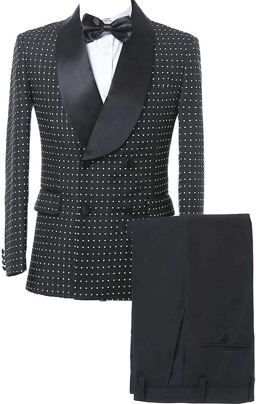 Costume homme croisé col châle coupe slim croisé à carreaux veste pantalon formel deux pièces ensemble mariage