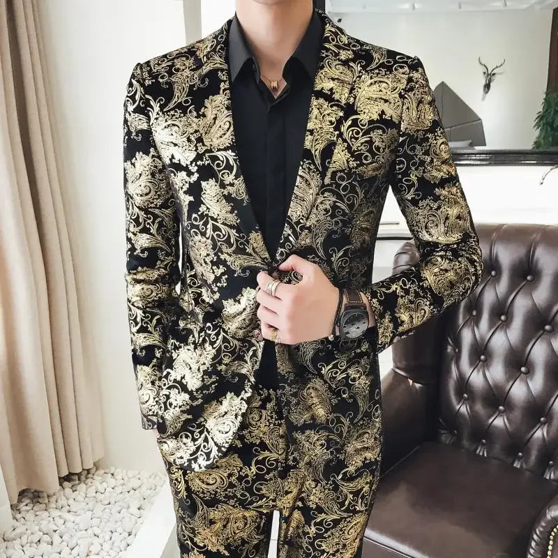 Men's Suit Jacket Trousers 2 Pieces Set Fashion Dress Banquet Wedding Wear Bridegroom Large Size Blazers Coat Pants