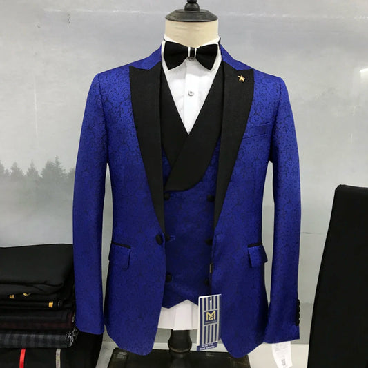 Men's Suits 3 Pcs Set Jacket Pants Vest Printed Formal Casual Business Wedding Blazers
