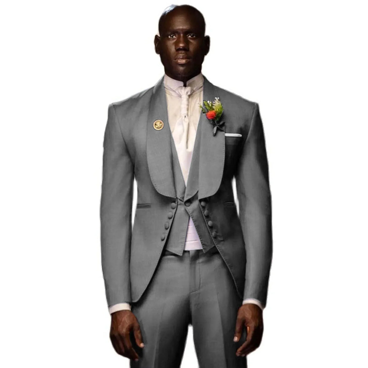 Costume 3 pièces pour homme, smoking, robe de soirée, bal de promo, veste longue, col châle (blazer, pantalon, gilet)