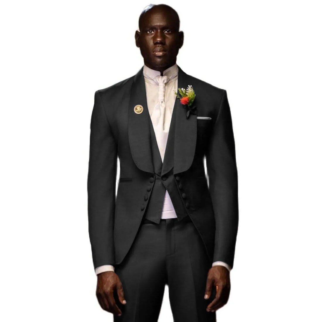 Trajes de 3 piezas para hombre, para boda, novio, esmoquin, vestido de fiesta, chaqueta larga con cuello chal (blazer, pantalón y chaleco).