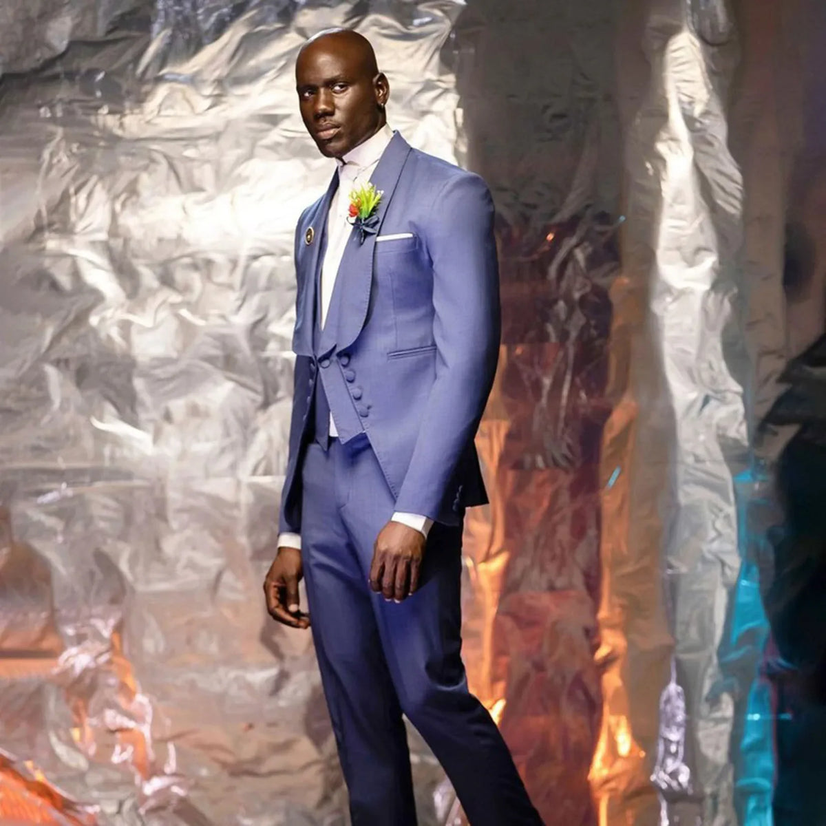 Costume 3 pièces pour homme, smoking, robe de soirée, bal de promo, veste longue, col châle (blazer, pantalon, gilet)