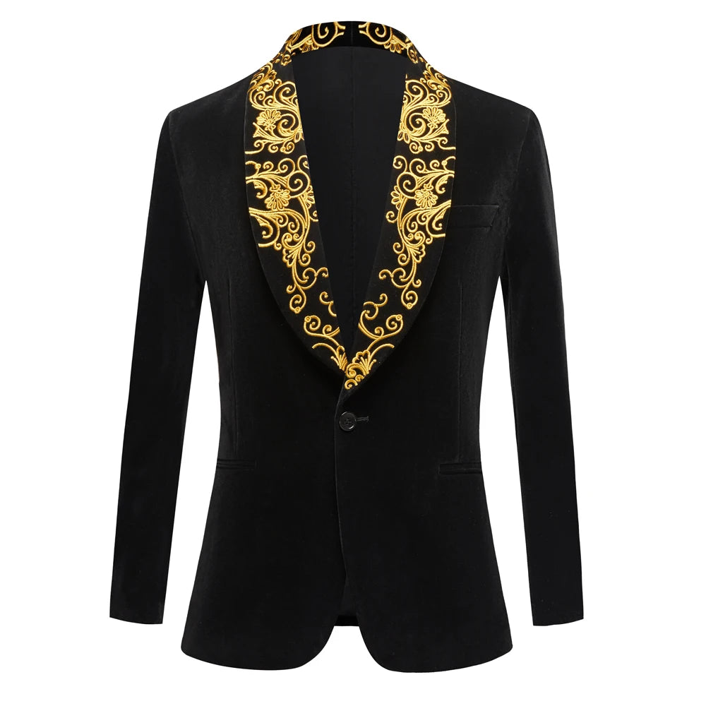 Men's Suits Embroidered Shawl Lapel Groom Wedding Tuxedos Male Prom Blazers Slim Fit Prom Photo Suit Party Tuxedo