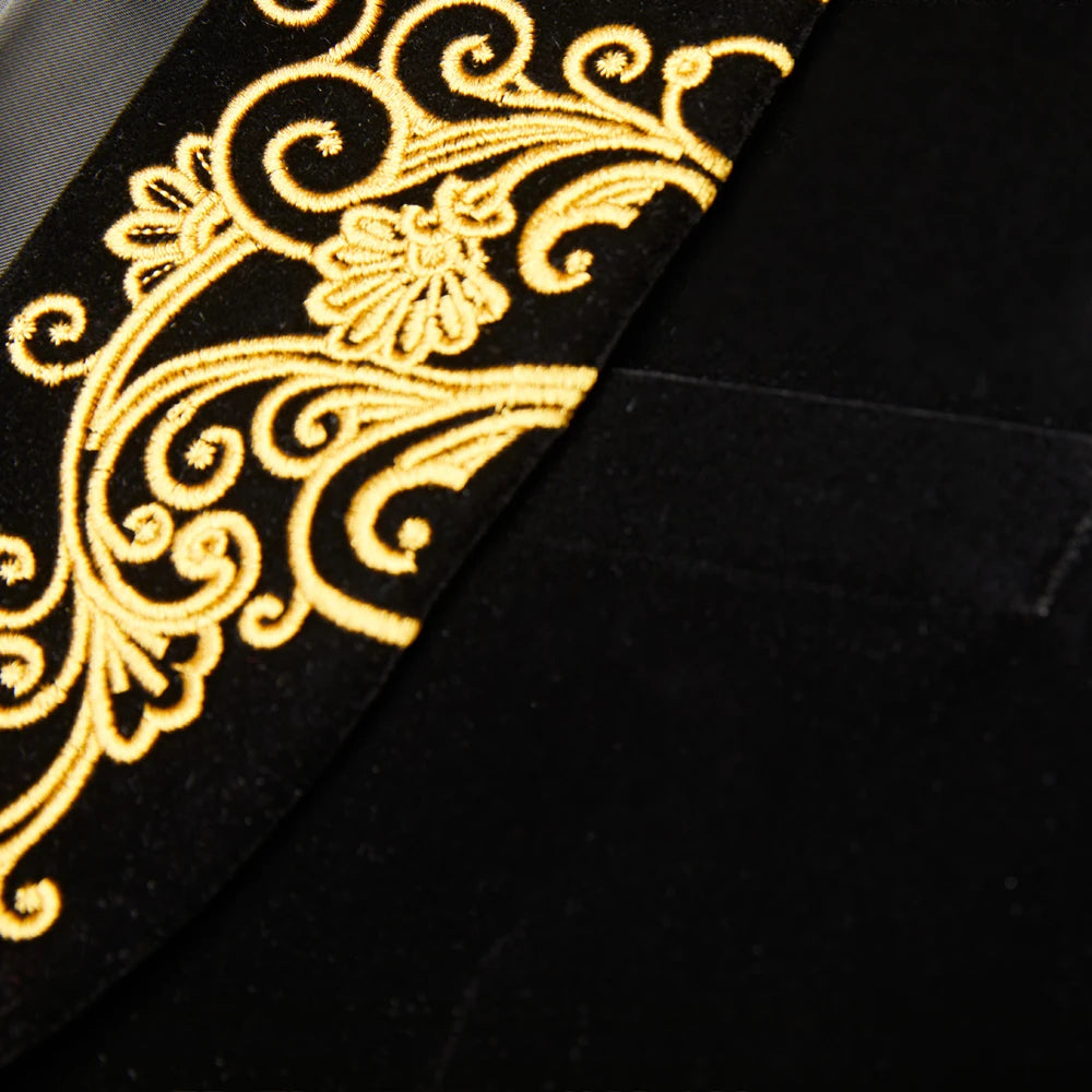 Men's Suits Embroidered Shawl Lapel Groom Wedding Tuxedos Male Prom Blazers Slim Fit Prom Photo Suit Party Tuxedo